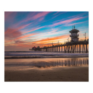 Sunset av Huntington Beach Pier i Kalifornien Fototryck