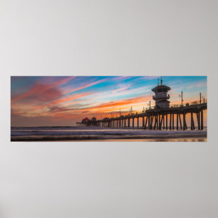 Sunset av Huntington Beach Pier i Kalifornien Poster