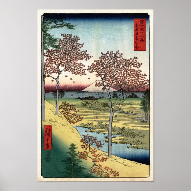Sunset Backe Meguro Hiroshige japansk finkonst Poster (Framsidan)