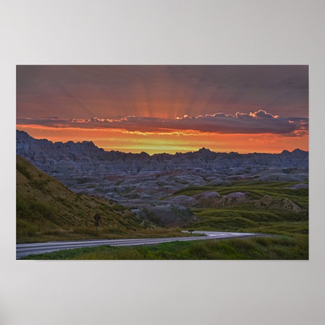 Sunset, Badlands nationalpark Poster (Framsidan)