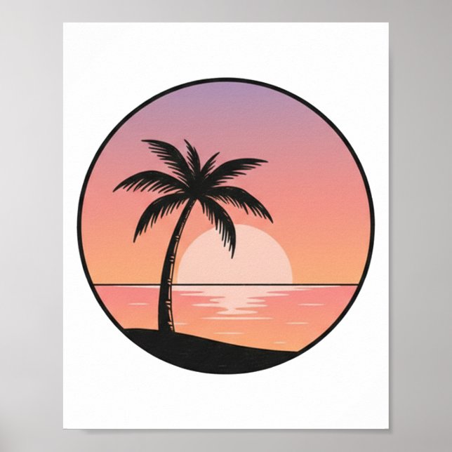 Sunset Beach Badge – Minimalist Hand-Drawn  Poster (Framsidan)
