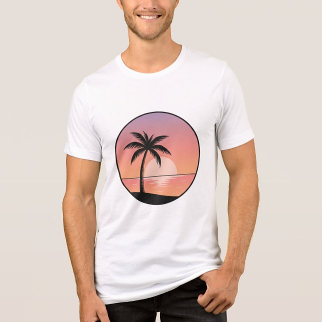 Sunset Beach Badge – Minimalist Hand-Drawn T-Shirt (Framsida)