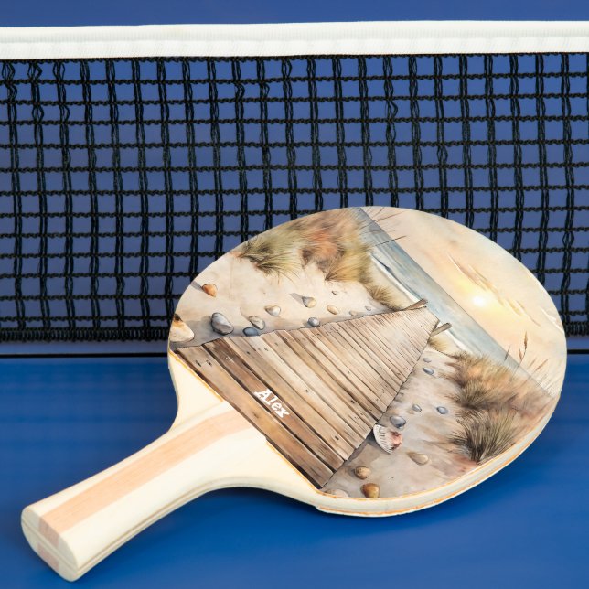 Sunset Beach Boardpromenägge Vattenfärg Pingisracket (Insitu)