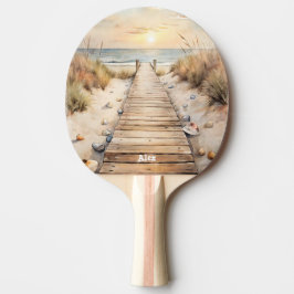 Sunset Beach Boardpromenägge Vattenfärg Pingisracket