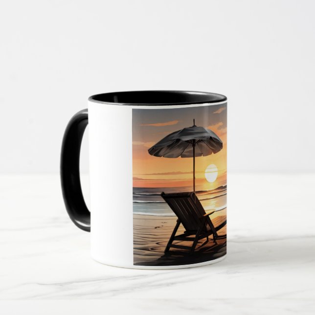 "Sunset Beach Chair Mug - Coastal Relaxation Cup" Mugg (Framsida vänster)