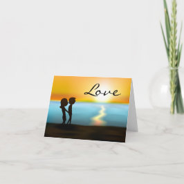 Sunset Beach Couple Kärlek Valentine Day Helgkort