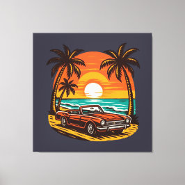 Sunset Beach Drive: Retro Summer Escape Canvastryck