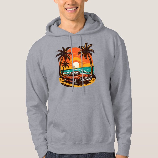 Sunset Beach Drive: Retro Summer Escape Hoodie (Framsida)