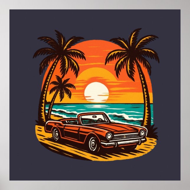 Sunset Beach Drive: Retro Summer Escape Poster (Framsidan)