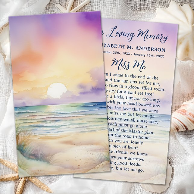 Sunset Beach Funeral Modern Memorial Prayer Card Visitkort (Skapare uppladdad)