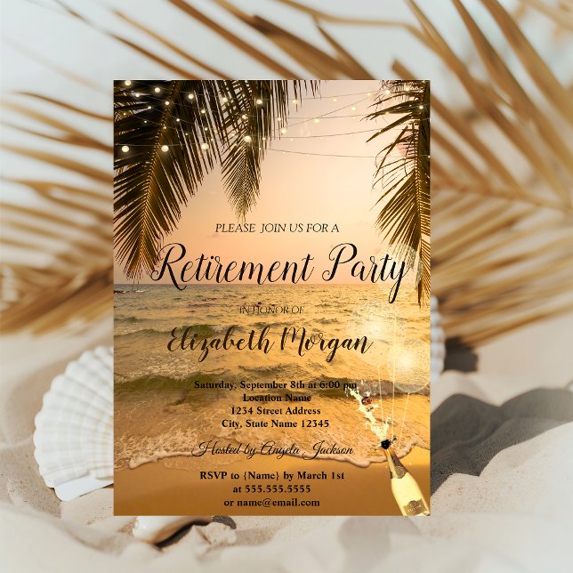 Sunset Beach,Handflatan,Bubblor,Vin Pension Party Inbjudningar (Skapare uppladdad)