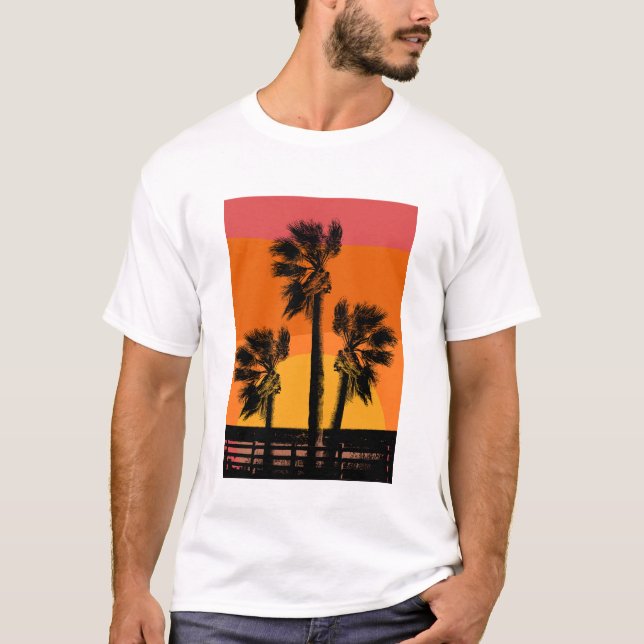 Sunset Beach Handflatan Träd Funny Summer Vacation T Shirt (Framsida)