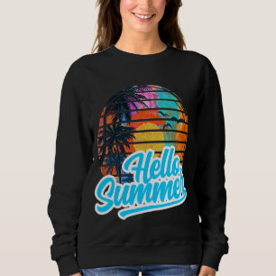 Sunset Beach Handflatan Träd Hej Summer Vacation H T Shirt