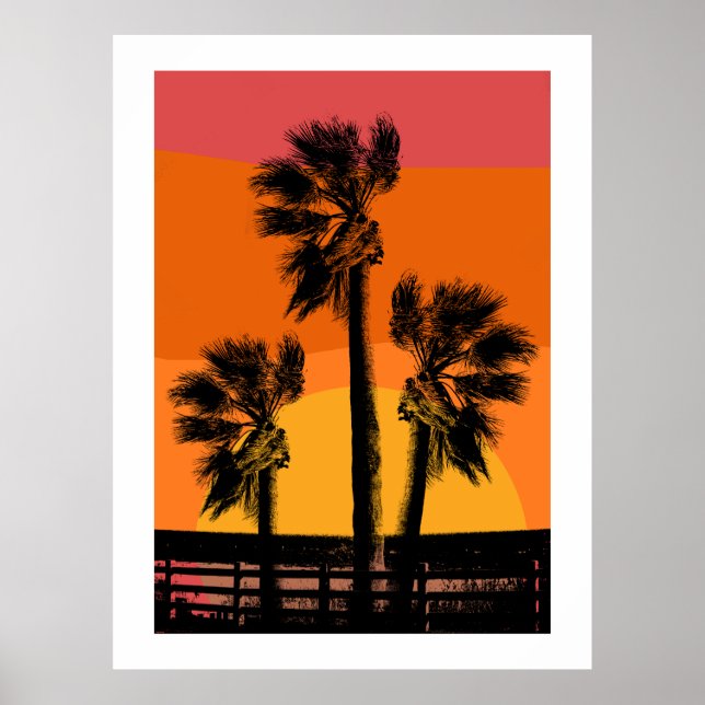 Sunset Beach Handflatan Träd Poster (Framsidan)