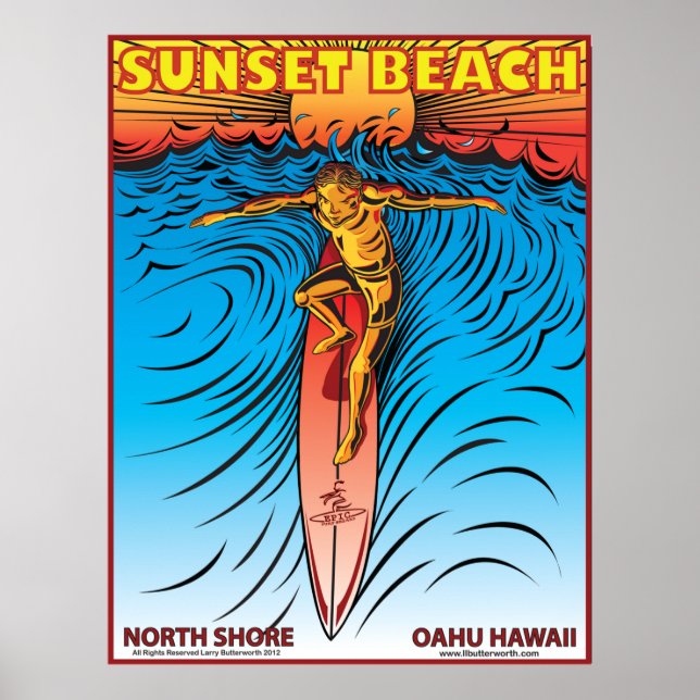 SUNSET BEACH HAWAII SURFBREAK SURFING POSTER (Framsidan)