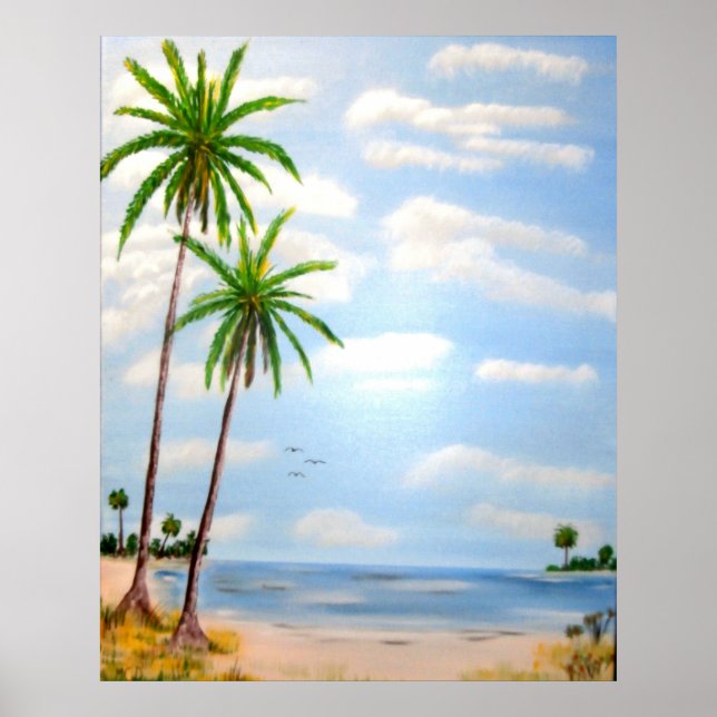sunset,beach,lighthouse,palm tree,tropical,ocean, poster (Framsidan)