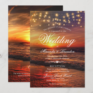 Sunset Beach Ljus Summer Bröllop & Reception Inbjudningar