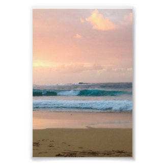 Sunset Beach med hav Fototryck