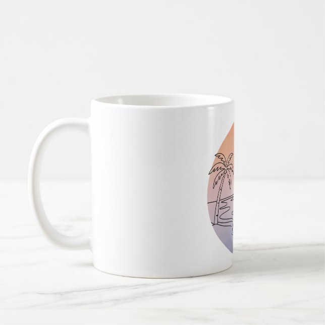 Sunset Beach Minimalist Mug – Hand-Drawn Tropical  Kaffemugg (Vänster)