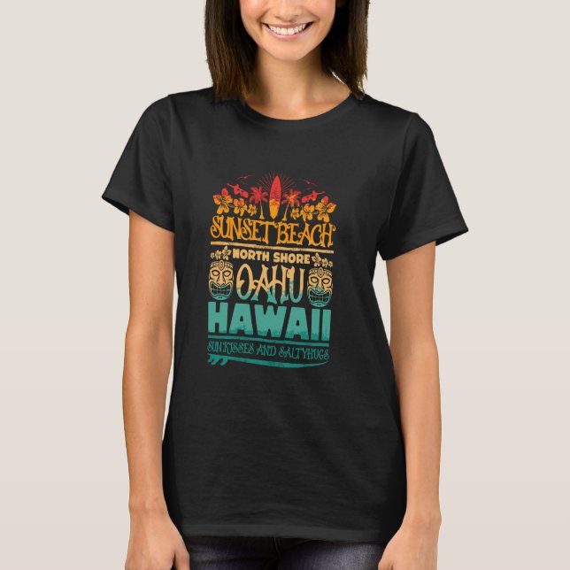 Sunset Beach Oahu North Shore Hawaii Surfa Retro T Shirt (Framsida)