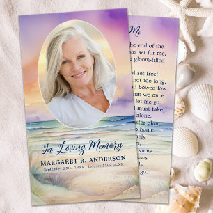 Sunset Beach Oval Photo Memorial Prayer Card Visitkort