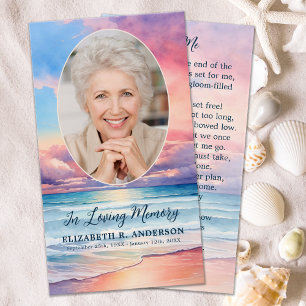 Sunset Beach Oval Photo Memorial Prayer Card Visitkort