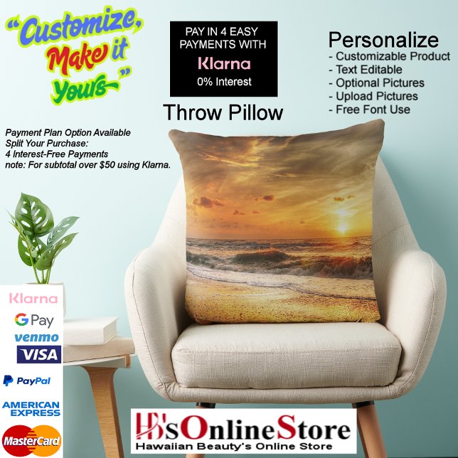 Sunset Beach Polyester Dekorativ kudde 18 (Sunset Beach Square Polyester Large Pillow 18.)