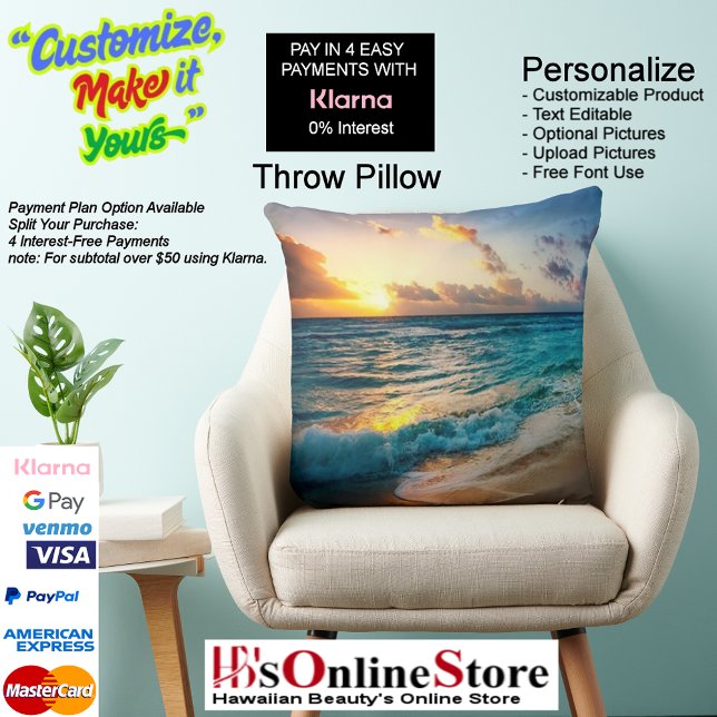 Sunset Beach Polyester Dekorativ kudde 19 (Sunset Beach Square Polyester Large Pillow 19.)