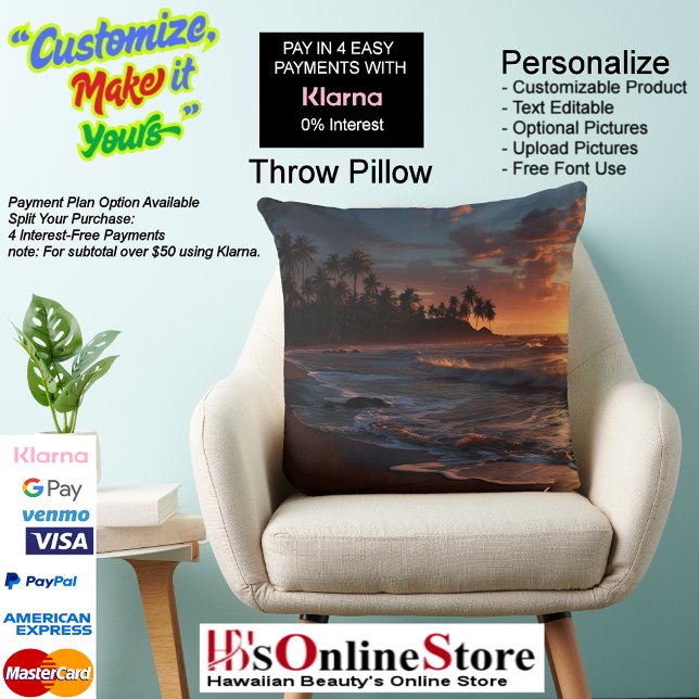 Sunset Beach Polyester Dekorativ kudde 3 (Sunset Beach Square Polyester Large Pillow 3.)