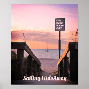 Sunset Beach Poster med segelbåtar och bussåtkomst