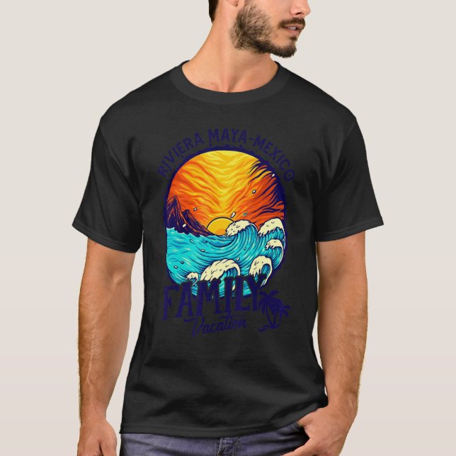 Sunset Beach Retro Riviera Maya Mexico Family Vaca T Shirt (Framsida)