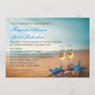 Sunset Beach Romantic Turkvoise Wedding bjudande Inbjudningar