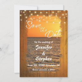 Sunset Beach Rustic Typography Bröllop Spara Da Datumet