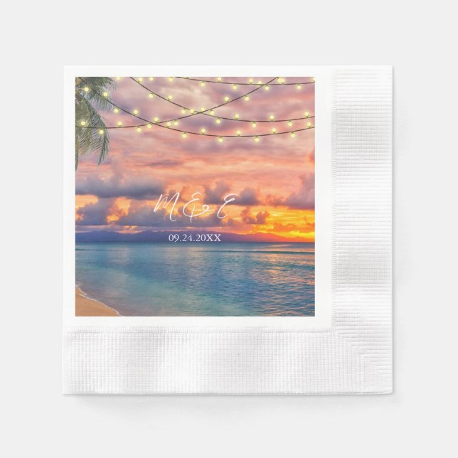 Sunset Beach String Ljus Bröllop Napkins Pappersservett (Framsidan)