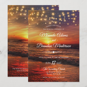 Sunset Beach String Ljus, Ceremony Bröllop sommar Inbjudningar