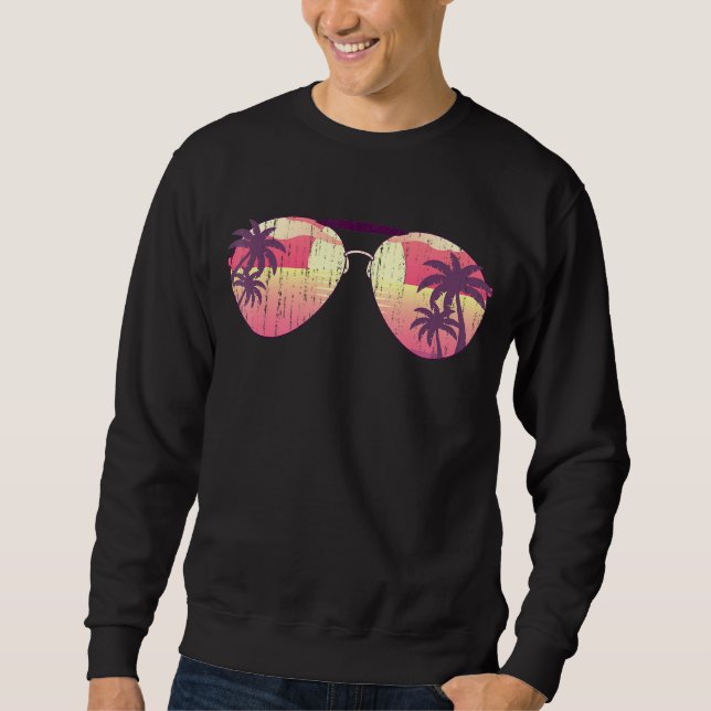 Sunset Beach Summer Vibes Handflatan Träd Tropical Lång Ärmad Tröja (Framsida)