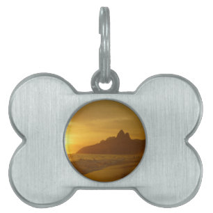 Sunset Beach Tropical Ocean Vatten Peace Kärlek Sa Namnbricka Husdjur