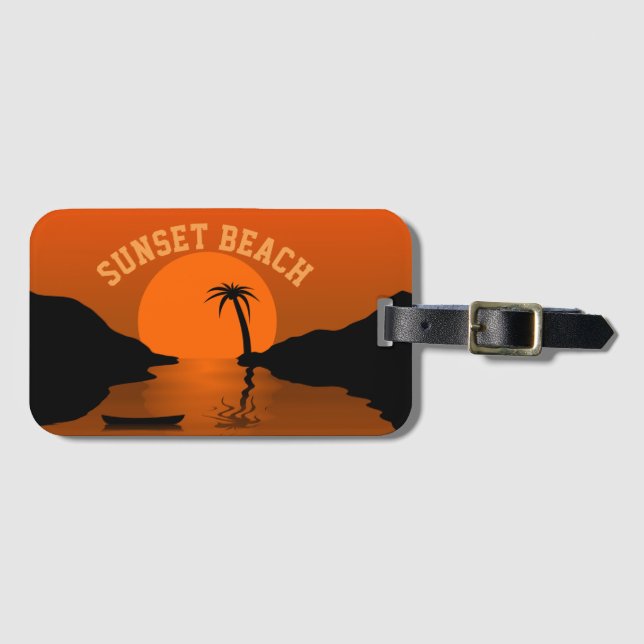 Sunset Beach Tropical Orange Art Bagagebricka (Framsida horisontal)