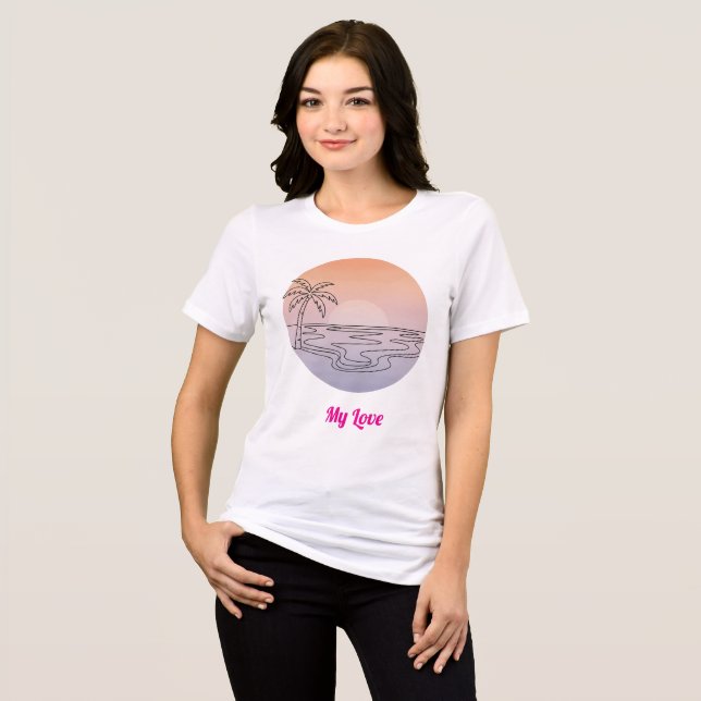 Sunset Beach Vibes – Minimal Hand-Drawn T-Shirt (Framsida Full)