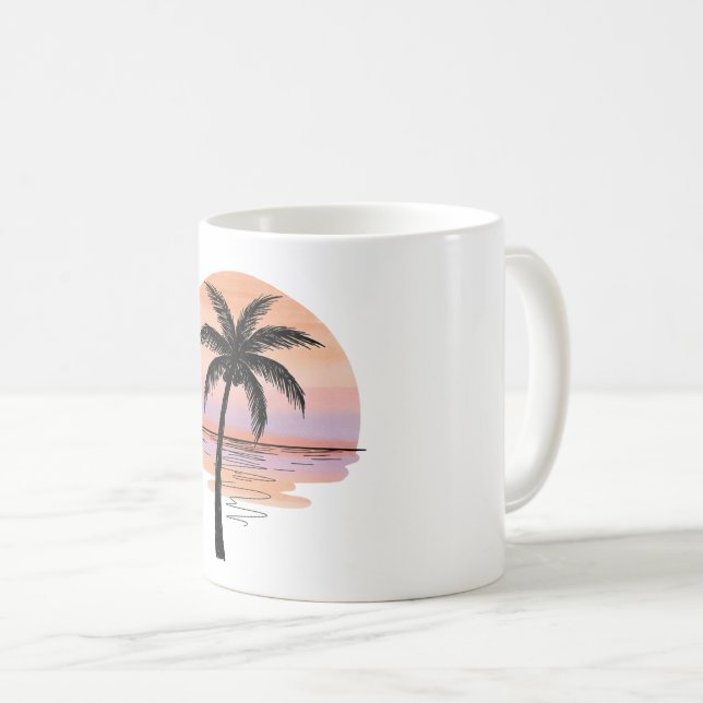 Sunset Beach Vibes – Minimalist Hand-Drawn Mug Kaffemugg (Framsida höger)