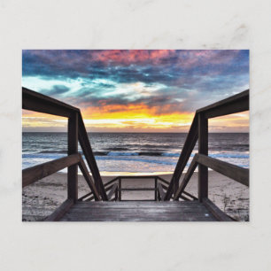 Sunset Beach View från Rustic Wood Deck Vykort