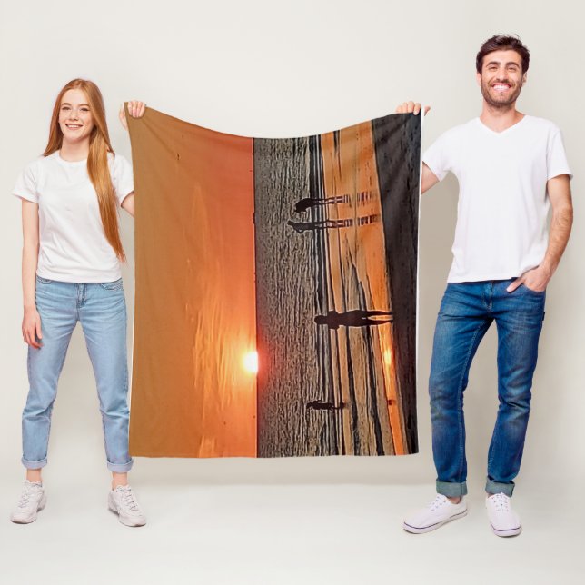 Sunset Beach Wall Art Coastal Ocean Decor Fleecefilt (På plats)