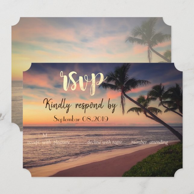 Sunset Beach Wedding, Handflatan OSA Inbjudningar (Fram/baksida)