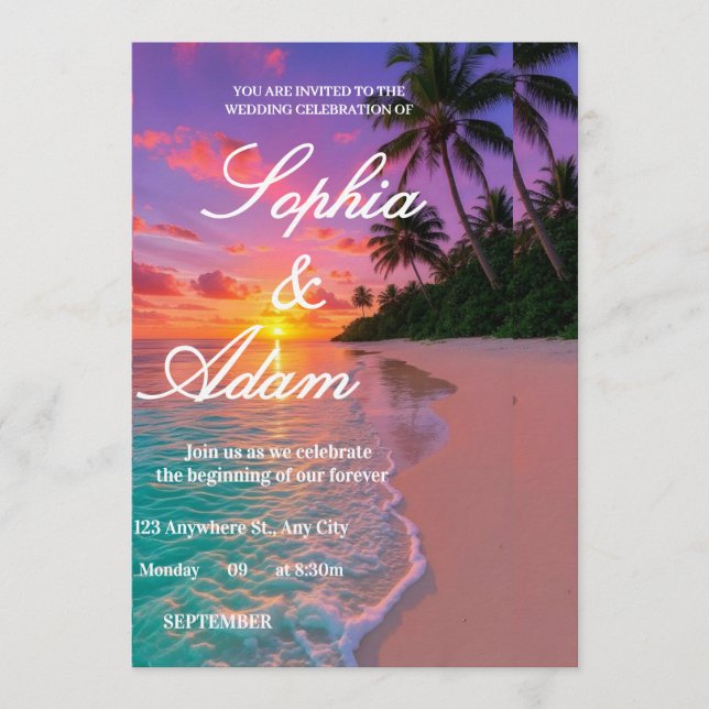 Sunset Beach Wedding Invitation Inbjudningar (Framsida)