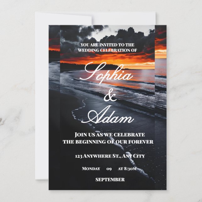 Sunset Beach Wedding Invitation Tack Kort (Framsida)