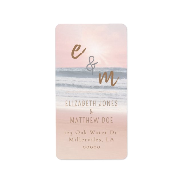 Sunset Beach Wedding | Oceanside Wedding Adressetikett (Framsidan)