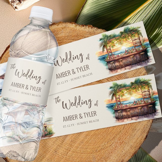 Sunset Beach Wedding Personlig Vattenflaskor Etikett (Wedding water bottle labels from the Sunset Beach Wedding Collection by Darling & May)