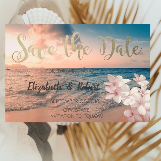 Sunset Beach Wedding, Plumeria Save Date Spara Datumet (Skapare uppladdad)