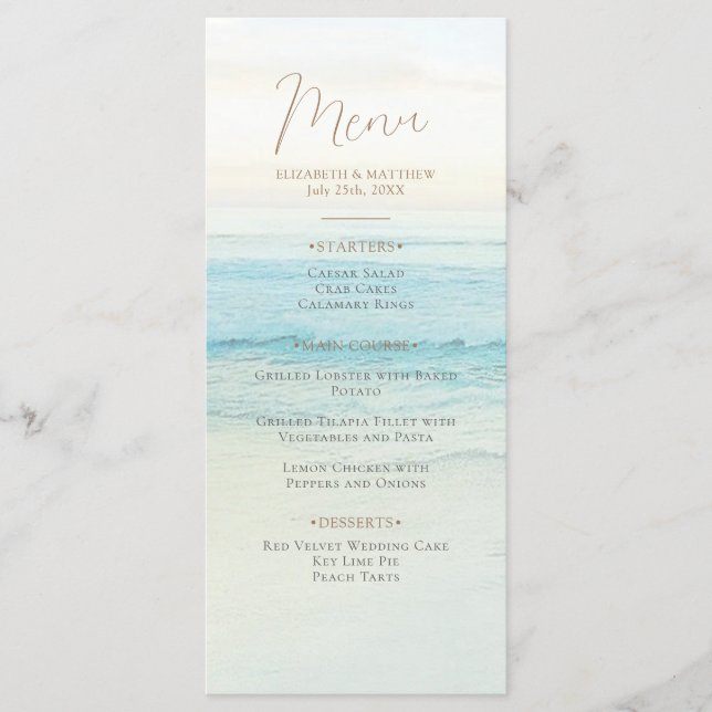 Sunset Beach Wedding | Seaside Beach Wedding Meny (Framsida)
