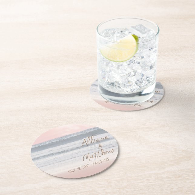 Sunset Beach Wedding | Seaside Wedding Underlägg Papper Rund (Insitu)